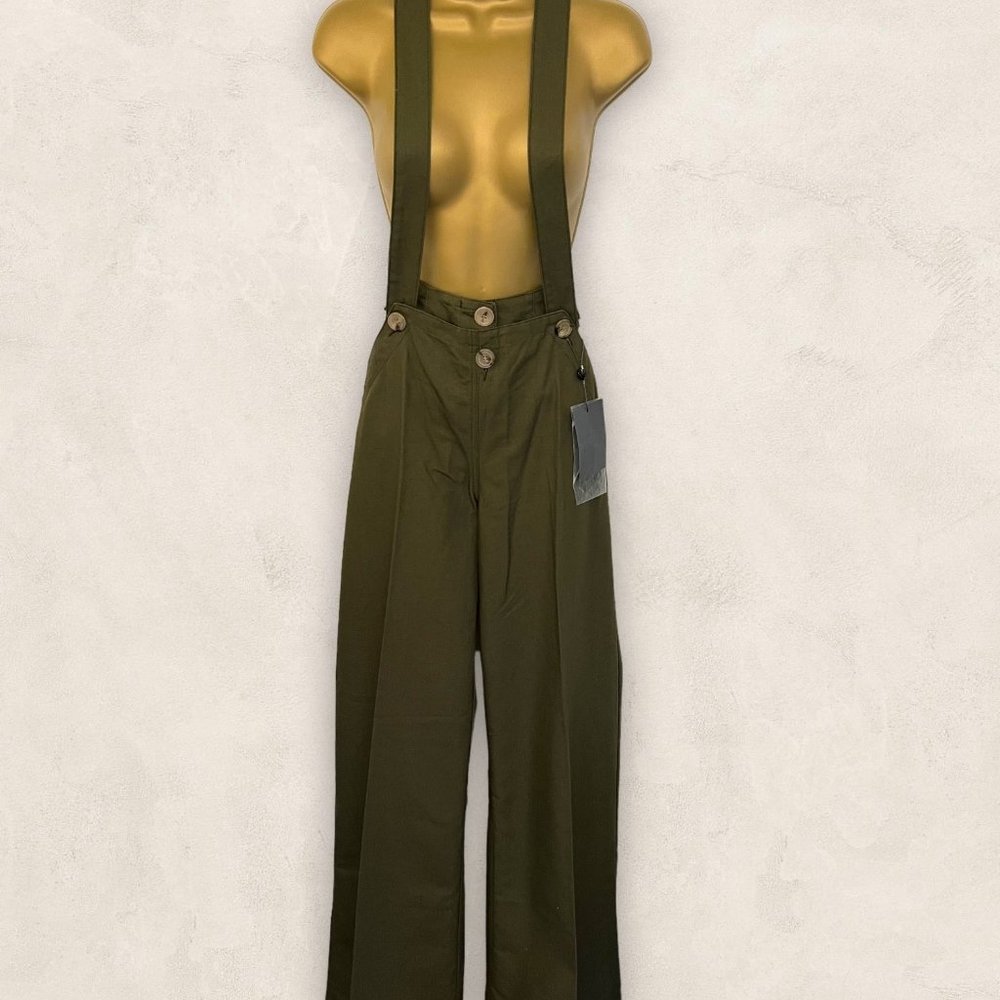 Alexander McQueen MCQ Khaki Canvas Trousers, Braces UK 4 US 0 EU 36 RRP £1075 - Picture 1 of 4